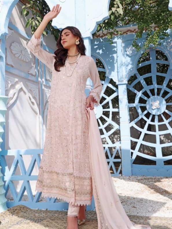 Quzey Pink Blossom Chiffon Dress