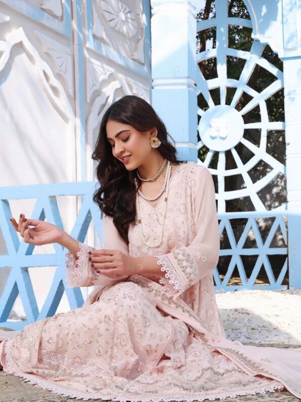 Quzey Pink Blossom Chiffon Dress