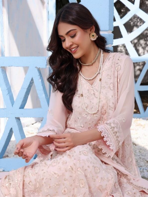 Quzey Pink Blossom Chiffon Dress