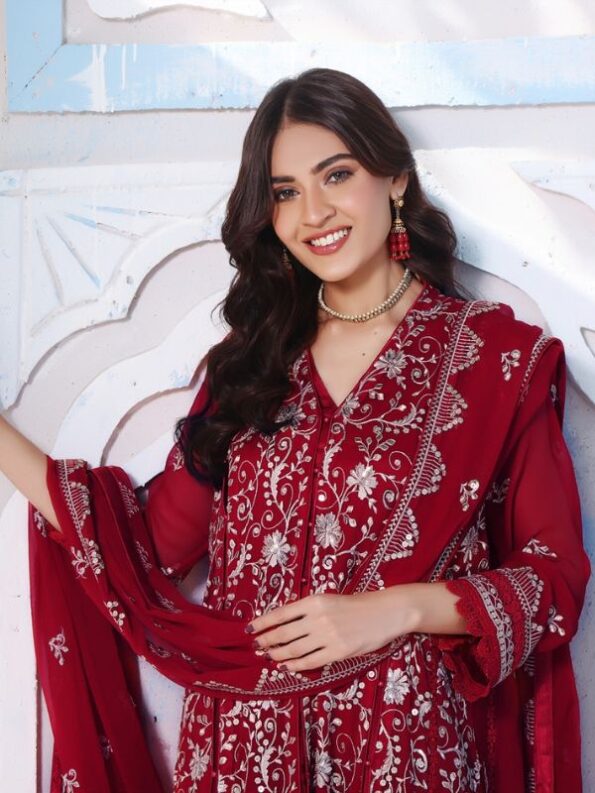 Quzey Ruby Red Chiffon Dress