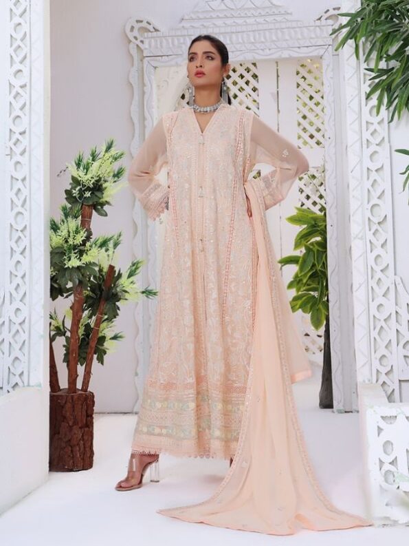 Quzey Sparkling Peach Chiffon Dress