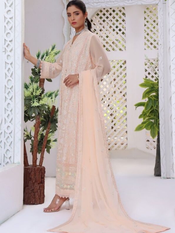 Quzey Sparkling Peach Chiffon Dress