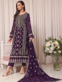 Quzey Lavender Luxe Embroidered Dress