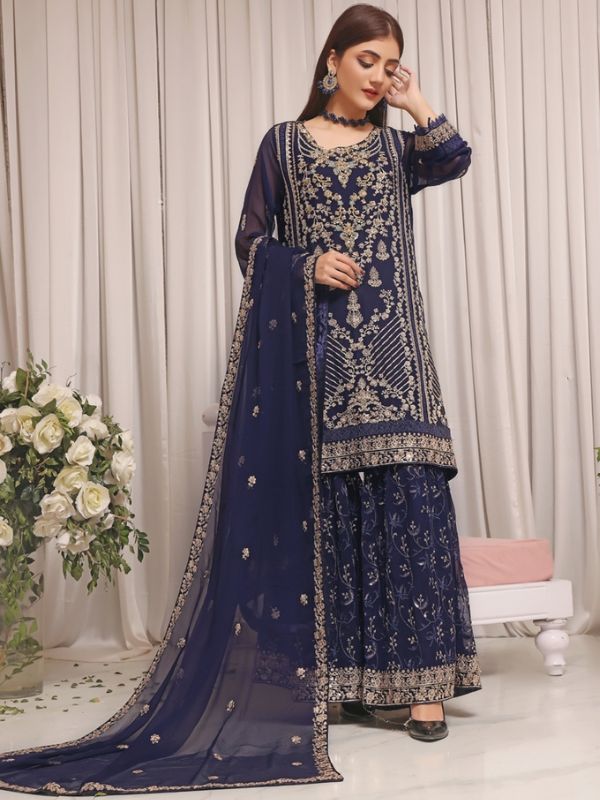 Quzey Navy Mirage Embroidered Dress
