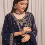 Quzey Navy Mirage Embroidered Dress (2)