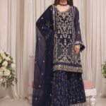 Quzey Navy Mirage Embroidered Dress (2)