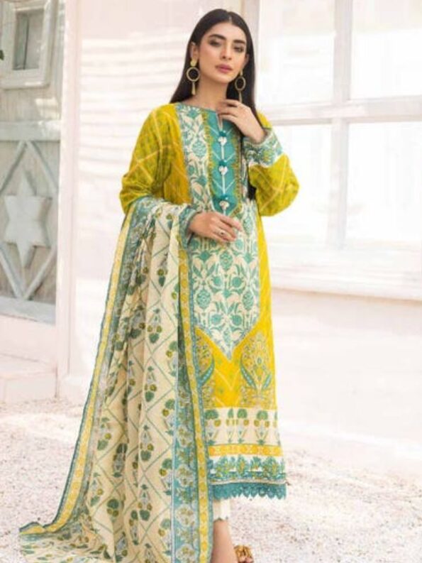 Golden Green Lawn Dress