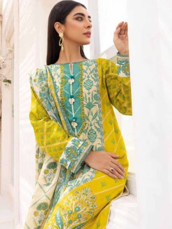 Golden Green Lawn Dress