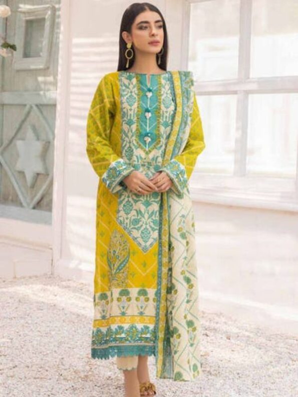 Golden Green Lawn Dress
