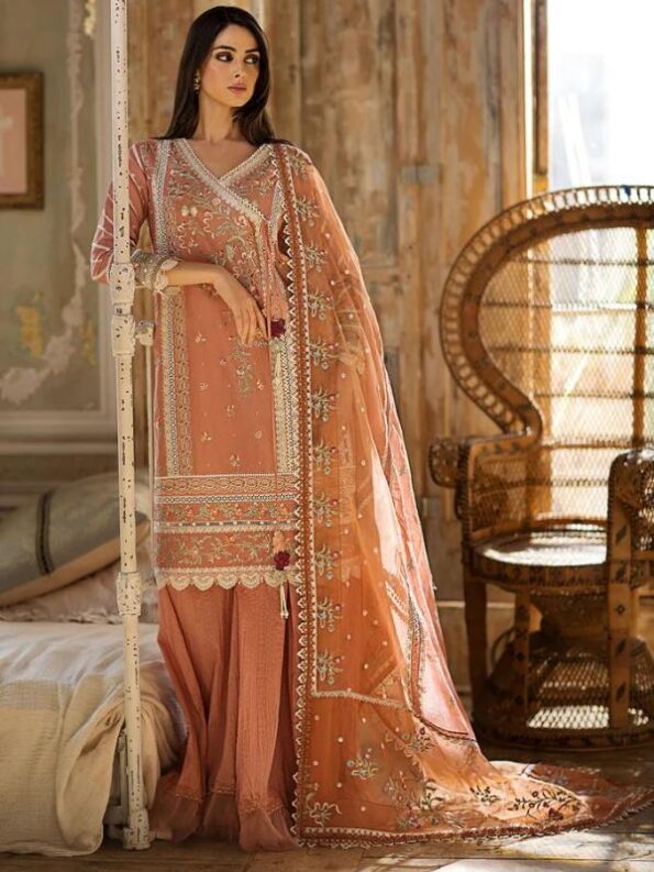 Deep Peach Luxury Lawn Dress