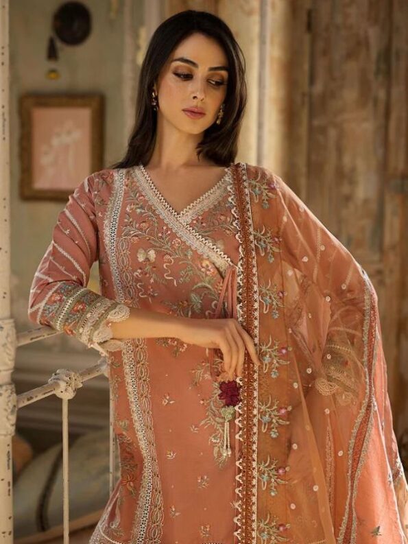 Deep Peach Luxury Lawn Dress