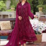 Claret Chiffon Embroidered Dress