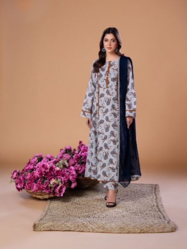 HEERAS Lawn - GREY FROCK