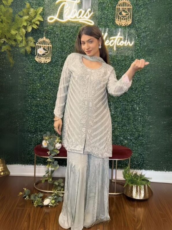 Quzey Formal Sharara - Light Blue