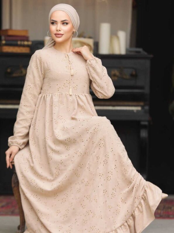 Quzey Schiffli Dress - Beige
