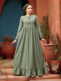 Quzey Schiffli Dress - Olive Green