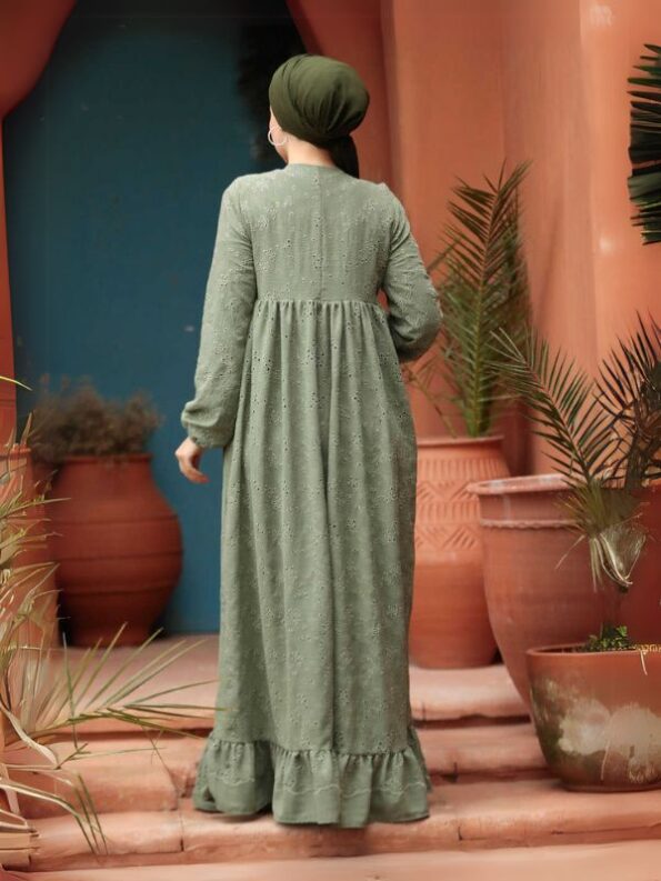 Quzey Schiffli Dress - Olive Green