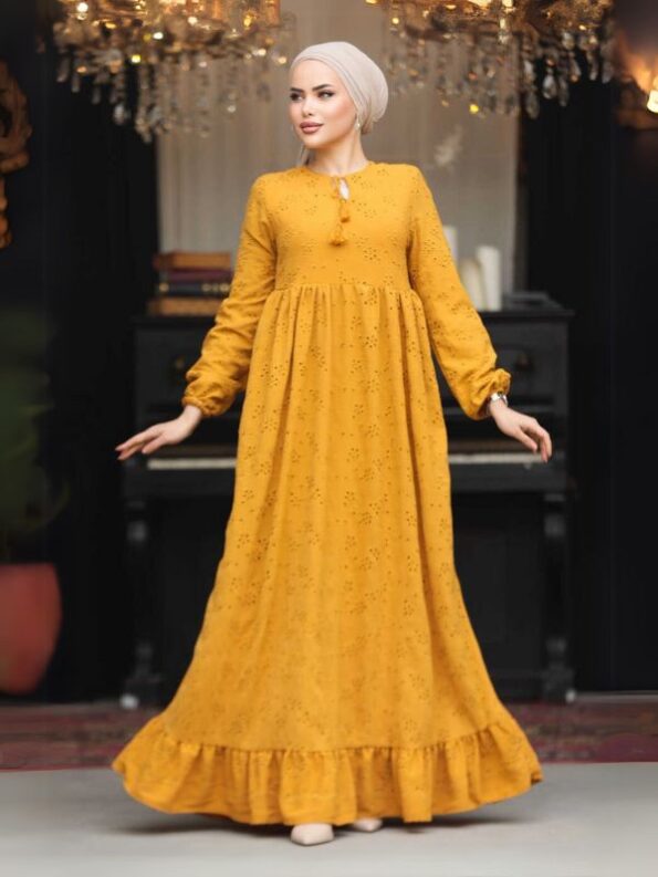 Quzey Schiffli Dress - Mustard