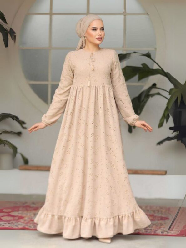 Quzey Schiffli Dress - Beige